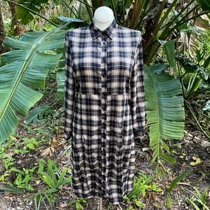 Plaid Shirt Dress Tunic Top Black and Beige Long Sleeves by Nasty Gal Size 8